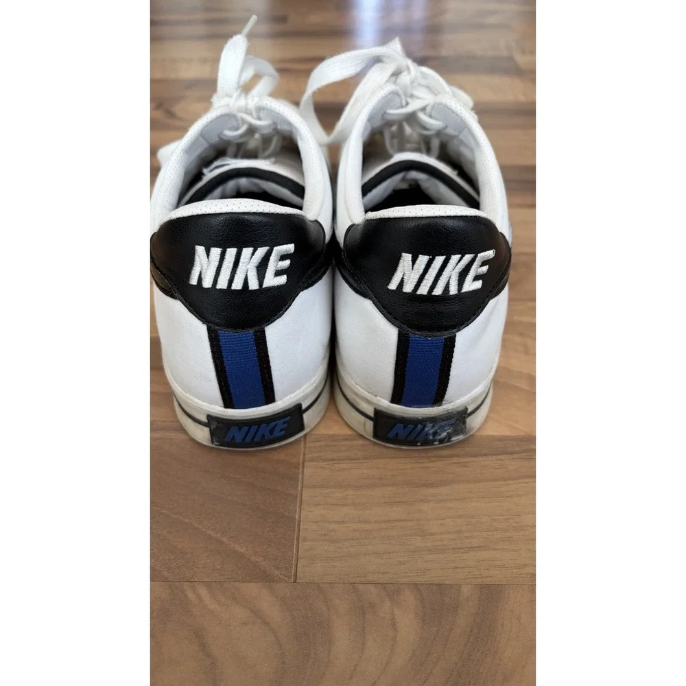 Mens Nike Classic Shoes White Black Blue Leather Logo Retro Sneakers Size 10.5